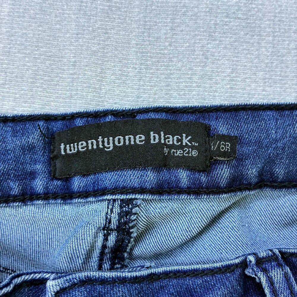 Twenty One Black Jeans Womens 5/6 Skinny Blue Floral Stretch Denim Low Rise Y2K - Picture 3 of 10